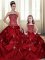 Exceptional Wine Red Lace Up Strapless Embroidery and Pick Ups Ball Gown Prom Dress Taffeta Sleeveless