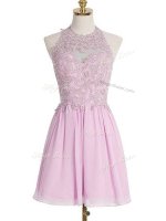 Cheap Knee Length Lilac Vestidos de Damas Halter Top Sleeveless Lace Up