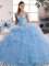 Superior Off The Shoulder Sleeveless Lace Up 15 Quinceanera Dress Blue Tulle