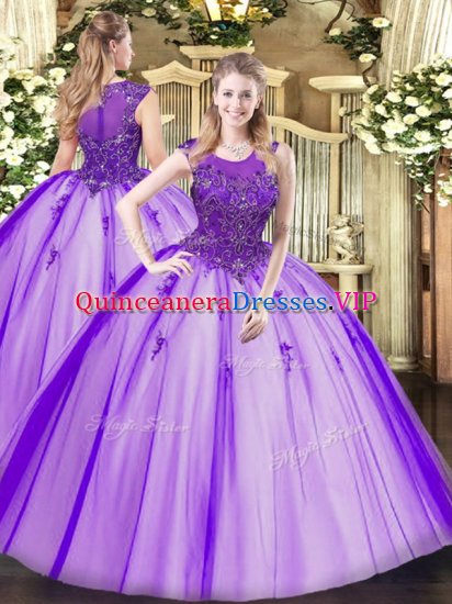 Charming Floor Length Zipper Quince Ball Gowns Purple for Military Ball and Sweet 16 and Quinceanera with Beading - Click Image to Close