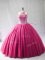 Super Hot Pink Halter Top Neckline Beading Ball Gown Prom Dress Sleeveless Lace Up