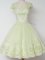 Spectacular Yellow Green Dama Dress Prom and Party and Wedding Party with Lace Square Cap Sleeves Zipper
