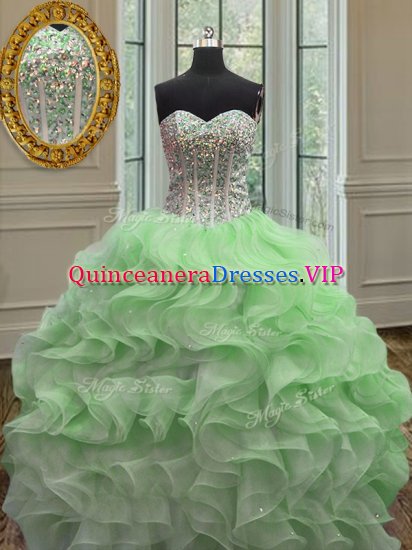 Organza Sweetheart Sleeveless Lace Up Beading and Ruffles Quinceanera Dress in - Click Image to Close