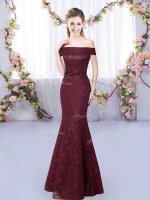 On Sale Burgundy Sleeveless Lace Floor Length Quinceanera Dama Dress