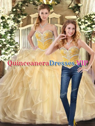 High Class Champagne Sleeveless Beading and Ruffles Floor Length Quinceanera Dresses