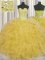 Comfortable Visible Boning Organza Sweetheart Sleeveless Lace Up Beading and Ruffles and Sashes ribbons 15th Birthday Dress in Yellow