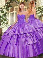 Comfortable Lavender Sweet 16 Dresses Military Ball and Sweet 16 and Quinceanera with Beading and Ruffles Sweetheart Sleeveless Lace Up(SKU SJQDDT1505002BIZ)