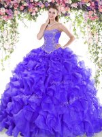 Romantic Purple Sweet 16 Dresses Military Ball and Sweet 16 and Quinceanera with Beading and Ruffles Sweetheart Sleeveless Sweep Train Lace Up