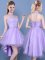 High Low Lavender Quinceanera Court of Honor Dress Taffeta and Tulle Sleeveless Lace and Bowknot