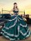 Peacock Green Ball Gowns Embroidery and Ruffled Layers Vestidos de Quinceanera Lace Up Satin Sleeveless Floor Length