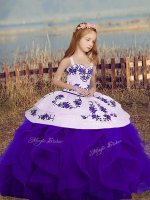 Purple Lace Up Pageant Dresses Sleeveless Floor Length Embroidery and Ruffles