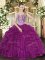Latest Fuchsia Lace Up Quinceanera Gown Beading and Ruffles Sleeveless Floor Length