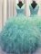 Custom Fit V Neck Zipper Up Floor Length Zipper Vestidos de Quinceanera Light Blue for Military Ball and Sweet 16 and Quinceanera with Ruffles