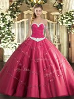 Floor Length Hot Pink 15 Quinceanera Dress Sweetheart Sleeveless Lace Up