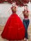 Red Organza Lace Up Vestidos de Quinceanera Sleeveless Floor Length Appliques