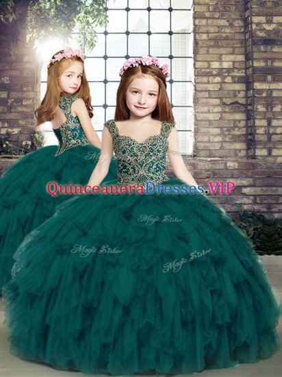 Fantastic Sleeveless Beading and Ruffles Lace Up Little Girls Pageant Gowns - Click Image to Close