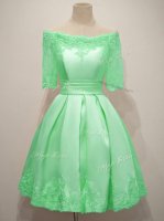 Custom Designed Apple Green Half Sleeves Taffeta Lace Up Court Dresses for Sweet 16 for Prom and Party and Wedding Party