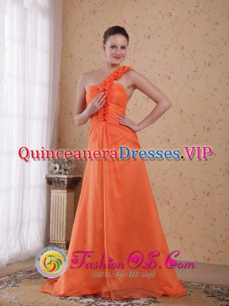 KaneoheHawaii/HI Formal Orange Empire One Shoulder Sweep/Brush Train Chiffon Quinceanera Dama Dress