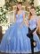 Floor Length Lace Up Sweet 16 Quinceanera Dress Light Blue for Military Ball and Sweet 16 and Quinceanera with Beading and Appliques