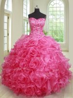 Hot Selling Sleeveless Beading and Ruffles Lace Up Quince Ball Gowns