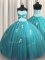 Latest Teal Sweet 16 Quinceanera Dress Military Ball and Sweet 16 and Quinceanera with Beading and Appliques Halter Top Sleeveless Lace Up