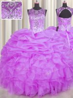 See Through Scoop Sleeveless Backless Ball Gown Prom Dress Lilac Organza