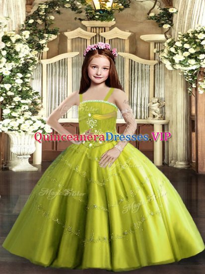Sleeveless Floor Length Beading Lace Up Pageant Dress for Teens with Yellow Green - Click Image to Close