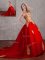 Luxury Sleeveless With Train Appliques Lace Up Vestidos de Quinceanera with Red Court Train