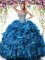 Sexy Organza Sweetheart Sleeveless Lace Up Beading and Ruffles Sweet 16 Dresses in Blue