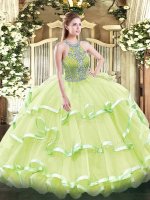 Fancy Beading and Ruffled Layers Sweet 16 Dress Yellow Green Lace Up Sleeveless Floor Length(SKU SJQDDT1023002-2BIZ)