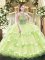 Fancy Beading and Ruffled Layers Sweet 16 Dress Yellow Green Lace Up Sleeveless Floor Length