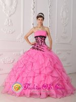 New York Sweet Hot Pink Quinceanera Dress With Appliques and Ruffled Decorate IN Ibach Switzerland