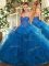 Blue Sleeveless Beading and Ruffles Floor Length Quinceanera Gowns