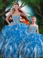 Baby Blue Sweetheart Neckline Beading and Ruffles Quinceanera Dress Sleeveless Lace Up