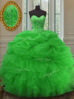 Pretty Floor Length Lace Up 15 Quinceanera Dress Green for Military Ball and Sweet 16 and Quinceanera with Beading and Ruffles and Pick Ups(SKU PSSW001-2BIZ)