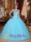 Cerdanyola Spain Sweetheart Beaded Decorate Pretty Baby Blue Quinceanera Dress Made In Tulle and Taffeta