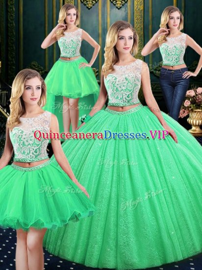 Fitting Four Piece Sequins Ball Gowns Party Dress for Toddlers Scoop Tulle and Sequined Sleeveless Floor Length Lace Up - Click Image to Close