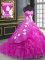 New Arrival Fuchsia Ball Gowns Sweetheart Sleeveless Organza Brush Train Lace Up Embroidery and Ruffles 15th Birthday Dress
