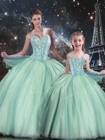 Turquoise Sweetheart Lace Up Beading Quinceanera Gown Sleeveless