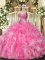 Hot Pink Organza Lace Up Sweetheart Sleeveless Floor Length Sweet 16 Dress Beading and Ruffles