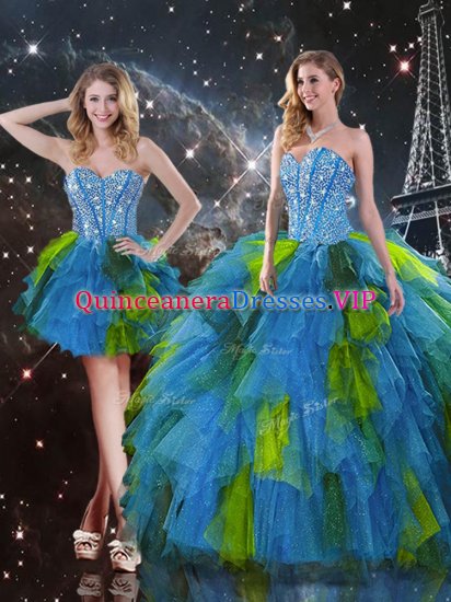 Dramatic Multi-color Quinceanera Gowns Military Ball and Sweet 16 and Quinceanera with Beading and Ruffles Sweetheart Sleeveless Lace Up - Click Image to Close