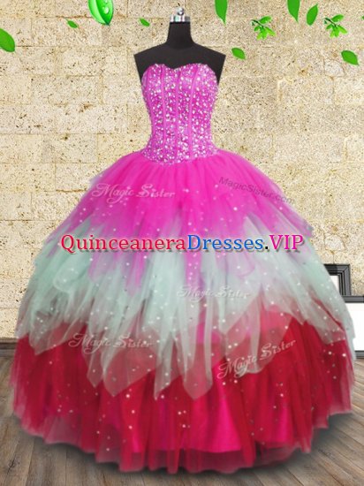 Superior Multi-color Lace Up Sweetheart Beading and Ruffles and Ruffled Layers Vestidos de Quinceanera Tulle Sleeveless - Click Image to Close