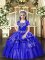 Wonderful Blue Ball Gowns Straps Sleeveless Taffeta Floor Length Lace Up Beading and Ruffled Layers Pageant Dress Wholesale