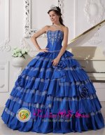 Llandudno Gwynedd Sweetheart For Blue Stylish Quinceanera Dress With Ruffles Layered and Embroidery