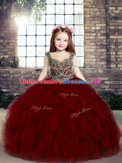Stylish Tulle Sleeveless Floor Length Pageant Dress and Beading and Ruffles - Click Image to Close