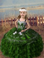 Floor Length Ball Gowns Sleeveless Olive Green Little Girls Pageant Dress Wholesale Lace Up