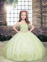 Modern Yellow Green Ball Gowns Tulle Straps Sleeveless Beading Floor Length Lace Up Child Pageant Dress(SKU PAG1250-9BIZ)
