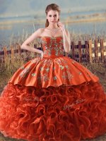 Customized Orange Red Sweetheart Lace Up Embroidery and Ruffles Sweet 16 Dress Brush Train Sleeveless(SKU PSSW1159MT-9BIZ)