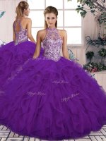 Captivating Purple Lace Up Sweet 16 Dress Beading and Ruffles Sleeveless Floor Length