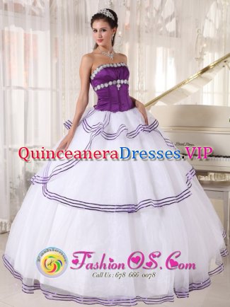 Fabulous strapless White and Purple Quinceanera Dress With Appliques Custom Made Organza In Wellsburg West virginia/WV